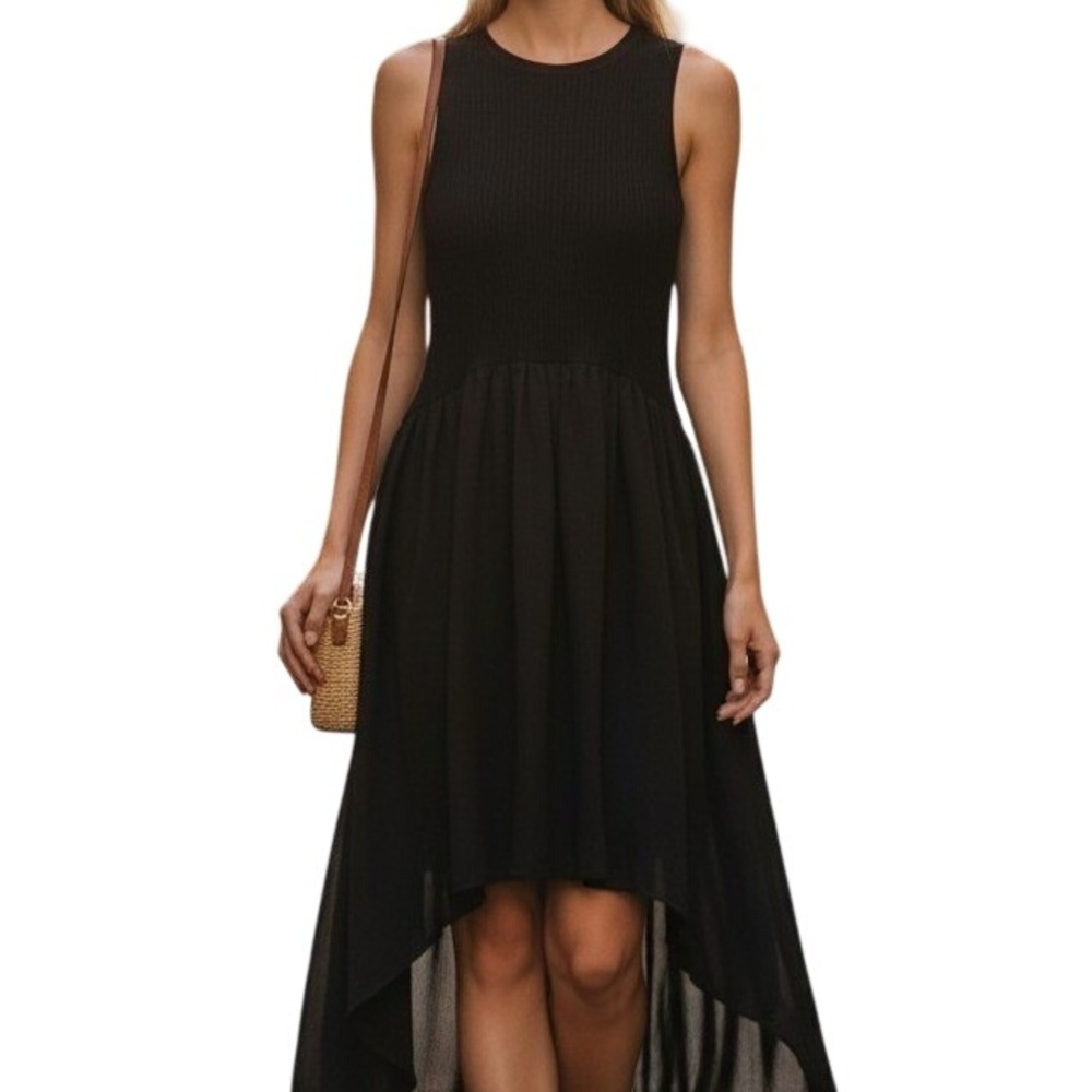 Finn Clover Hi Low Dress Womens S  Black Sheer Ribbed Knit Whimsigoth